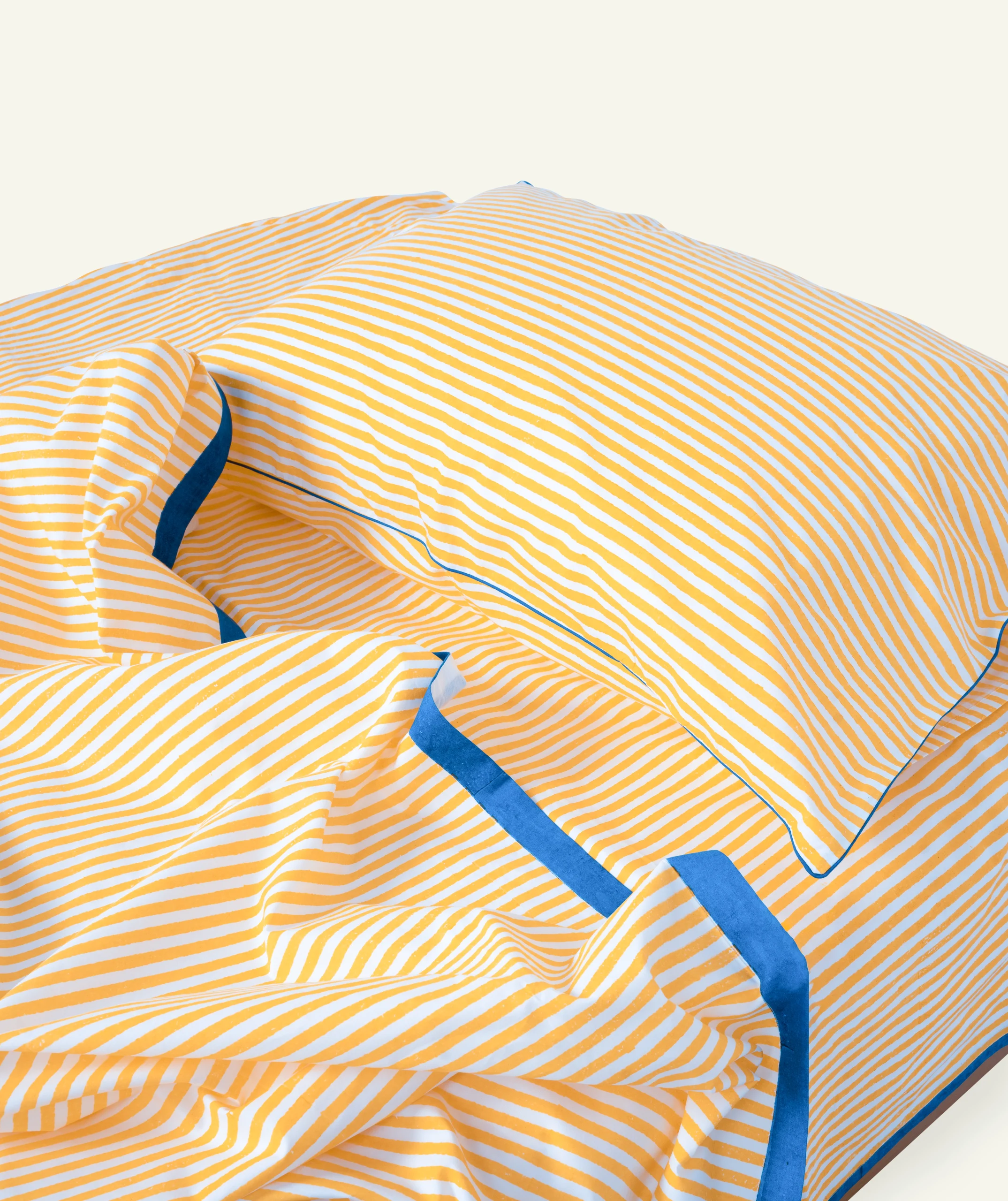 Mellow Yellow with Misty Blue Silent Stripes Flat Bedsheet | fromthem.com | Them